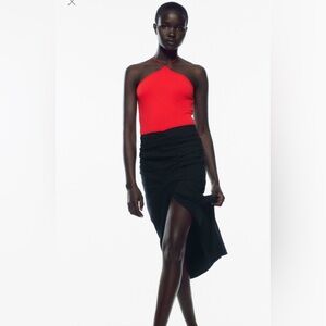 Zara Red Ribbed Halter Neck Bodysuit